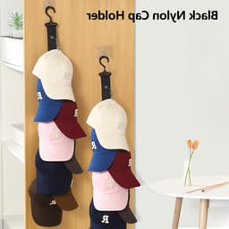Nylon Hoedhouder voor Muurmontage met 4 Adhesieve Haken voor Baseball Caps en Zonnehoeden - Zwart — thumbnail 4