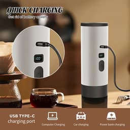 Draagbaar Koffiezetapparaat - Draagbare Koffiemaker - 3 in 1 - Inclusief Beker - Oplaadbaar - 12 V Koffiezetapparaat - Reizen, Kamperen, Auto, Thuis - Bruin — thumbnail 4