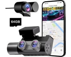 3-Kanaals Dashcam - Auto Camera - Verkeersincidenten Vastleggen - 4K UHD Nachtzicht - 3 Inch Scherm - Zwart