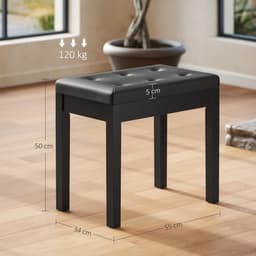 Zwarte Pianobank 55 x 34 x 50 cm, In Hoogte Verstelbare Pianokruk met Opbergruimte, Piano Zitbank, Muziekkruk met Gevoerde Zitting, Voor Bladmuziek en Accessoires, Comfortabel, Stevig en Praktisch — thumbnail 5
