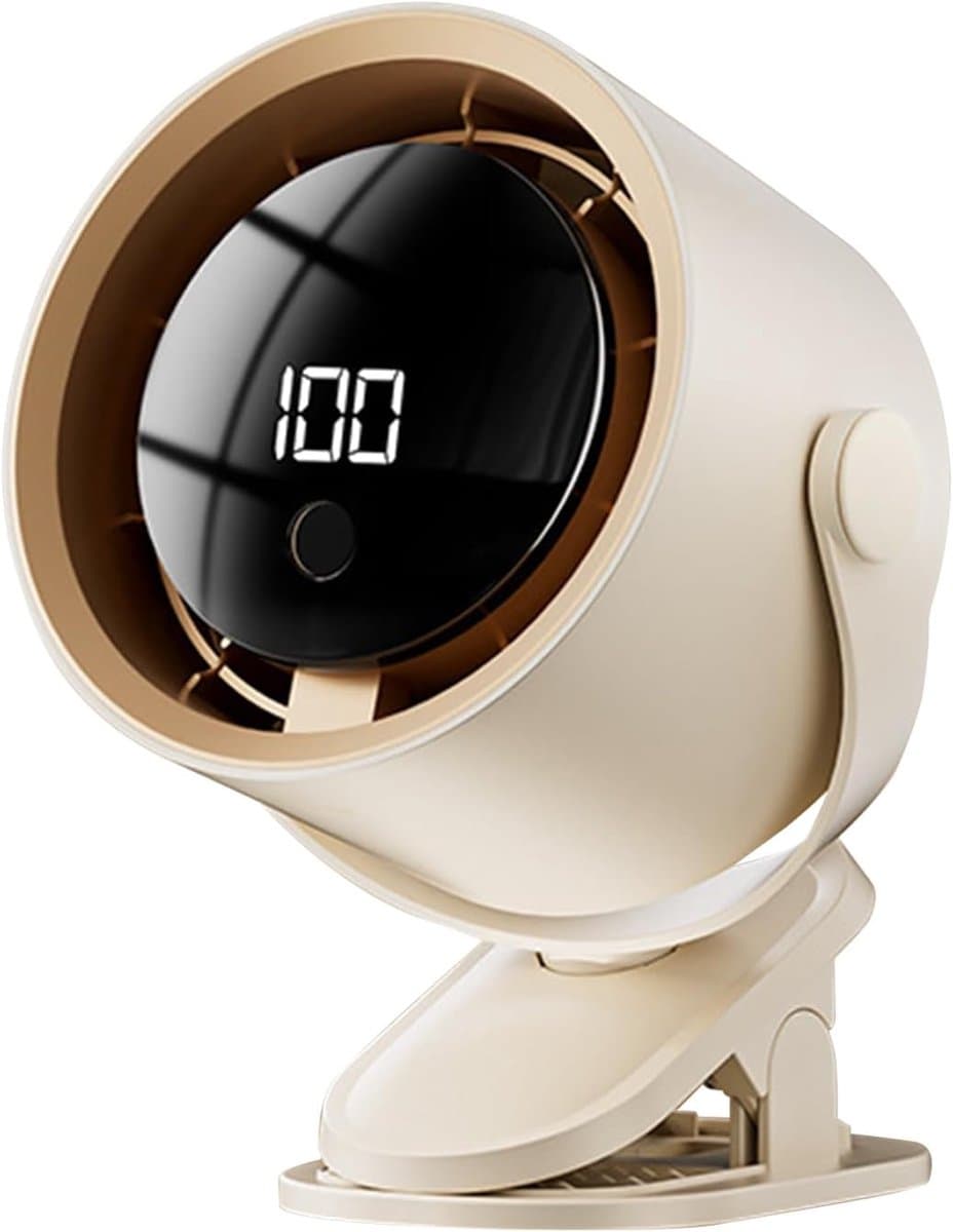 Draagbare bureauventilator, oplaadbare ventilator met LED-display, 100 snelheden, krachtige luchtcirculator (ook wandmontage mogelijk), 360° draaibare compacte tafelventilator voor thuis, autostoel, wieg en camping（Wit） — afbeelding 1