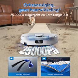 ECOVACS DEEBOT T30e OMNI Robotstofzuiger met dweilfunctie- 25.000 Pa- OZMO Turbo 2.0 dweilen- ZeroTangle 3.0 anti-klit-Triple-V-hoofdborstel- Omni-station-Wit — thumbnail 5