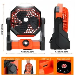 Draagbare campingventilator met instelbare LED-lichtstrip, ophanghaak, USB-oplaadbaar, ingebouwde 7800mAh-batterij. — thumbnail 2