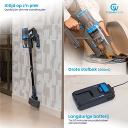 CleanWise Rita Flex – Steelstofzuiger Draadloos met Gebogen Stang & Kruimeldieffunctie – Zonder Zak op Accu – 30kPa Zuigkracht – Groene Laser – HEPA 14 Filter – Tot 60 Min Accuduur – Voor Huisdierharen – Nederlands Product — thumbnail 8