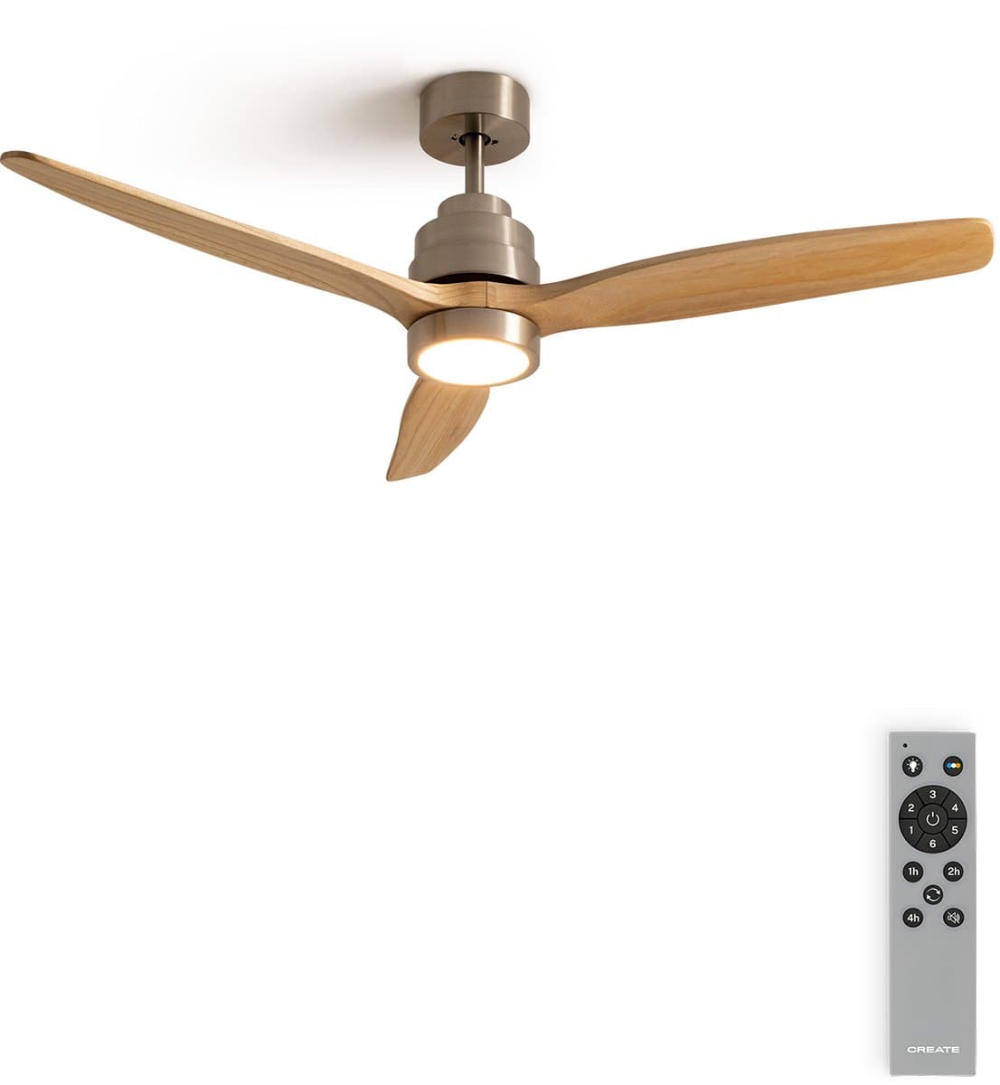 CREATE - Plafondventilator 40W silent 100% hout verschillende maten - S - Met licht - Afstandsbediening - WIND STYLANCE NATURAL WOOD — afbeelding 1