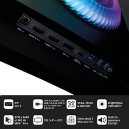 Arozzi Nova 49" Gaming Monitor - Curved - DQHD VA - 165Hz - USB-C - Zwart — thumbnail 11