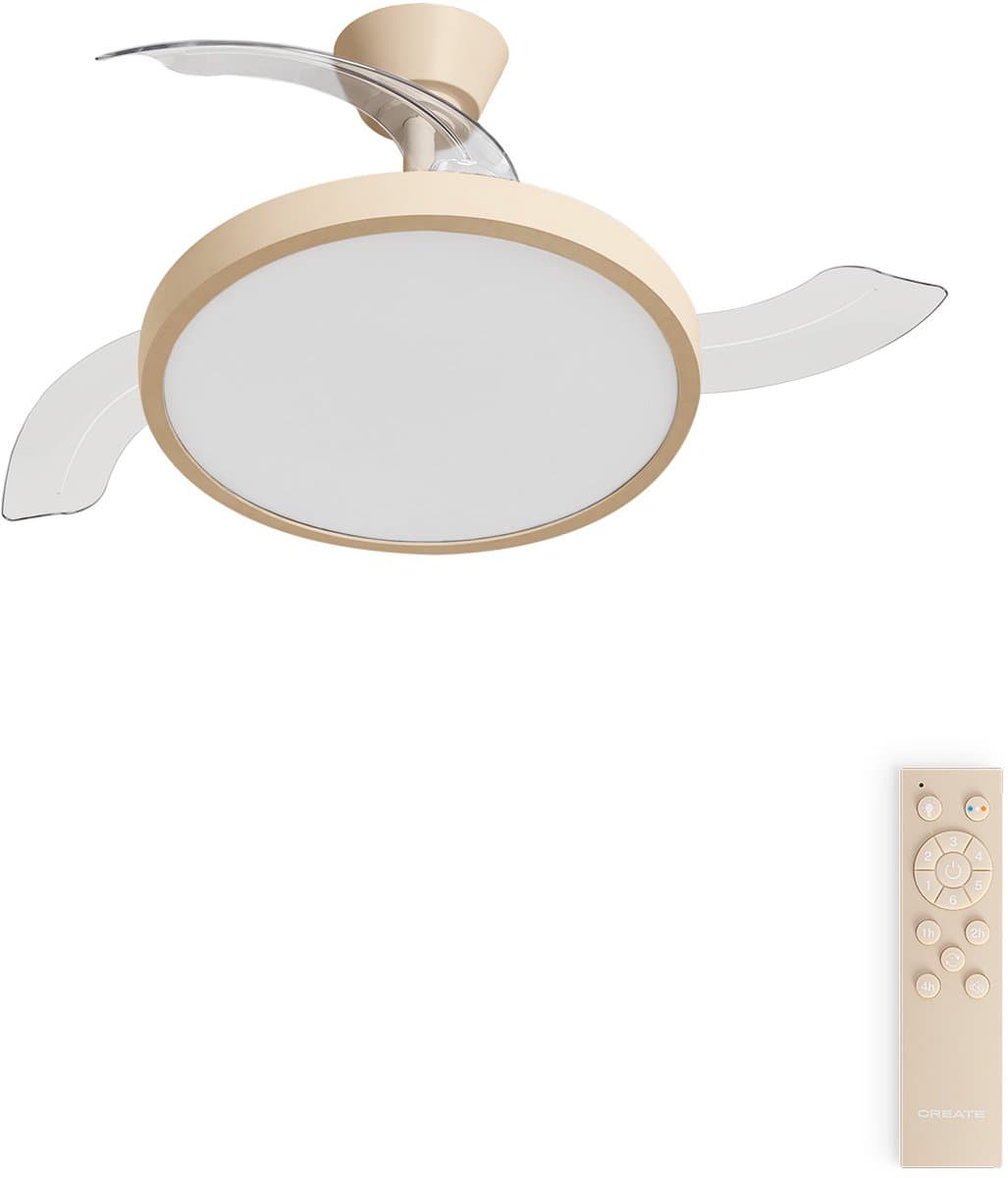 CREATE - Plafondventilator 40W stil met intrekbare bladen met licht - Ø108cm - Zand - Afstandsbediening - WIND CLEAR STUDIO — afbeelding 1