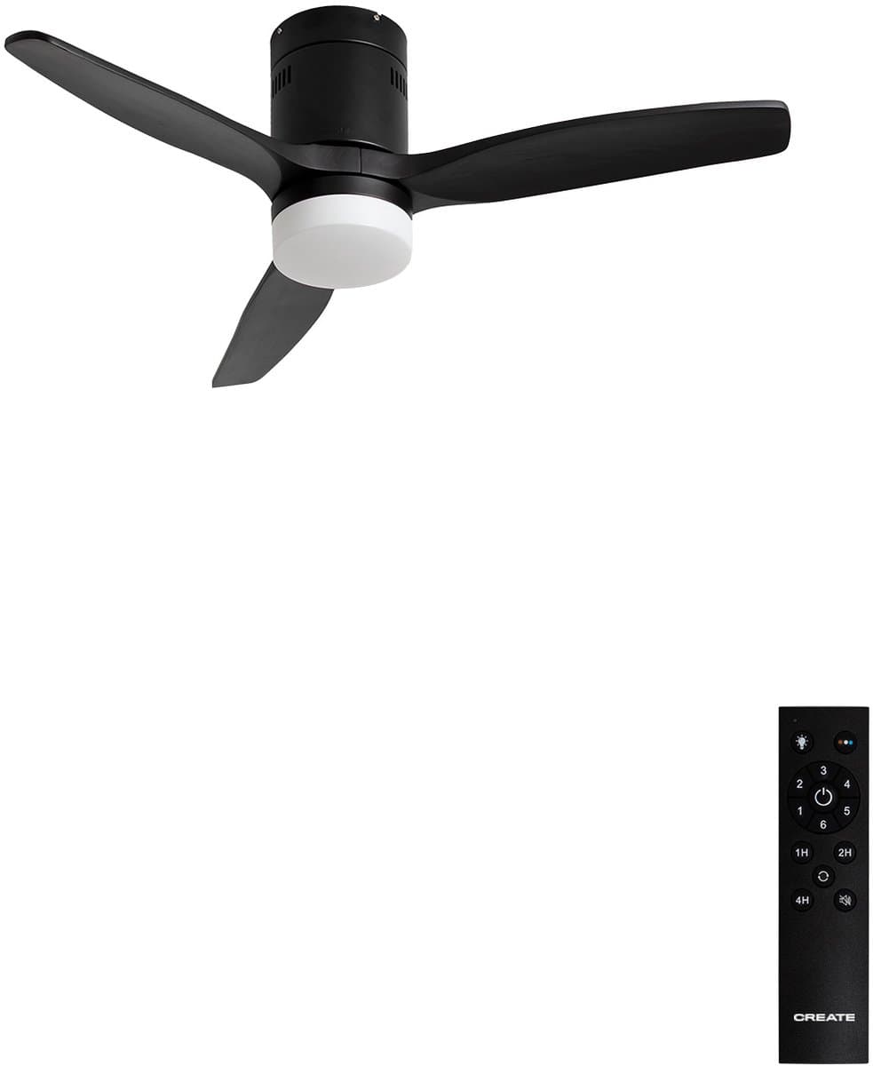 CREATE - Plafondventilator 40W silent 100% hout (Ø132cm) (ruimtes 10m²-25m²) - Zwart - Met licht - Afstandsbediening - WIND CALM NATURAL WOOD — afbeelding 1