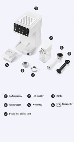 BlitzHome CM5600 1350W Automatische Espressomachine met Melkopschuimer, 20 Bar Pomp, 6 Koffiemodi, Automatisch Reinigingssysteem, Slim Scherm voor Thuis of Café, Wit — thumbnail 4