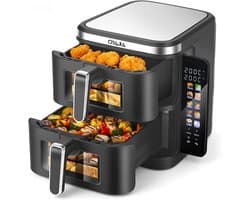 Dubbele Heteluchtfriteuse - Dubbele Lade Airfryer - Gezond Koken - Ruimtebesparend Design - 11 Liter Inhoud - Zwart
