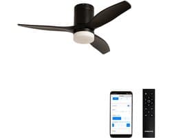 CREATE - Stille 40W plafondventilator met technische ABS bladen (Ø112cm) (ruimtes ≤10m²) - Zwart - Met licht - WIFI+Afstandsbediening - WIND CALM — afbeelding 1