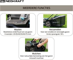 Neokraft - 40V Accu grasmaaier - 42cm maaibreedte - 6 instelbare maaihoogtes - Incl 50L opvangzak - Incl. 40V 4,0Ah accu & lader - Grasmachine — thumbnail 2