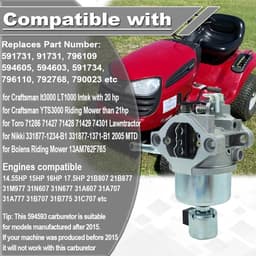 Dailygoods- Carburateur voor Grasmaaiers - Compatibel met Craftsman LT1000 - Reserveonderdeelnummers 594593/594605 - Geschikt voor Toro 71286/71427 - 20 pk/21 pk Motor - Brede Compatibiliteit - Motorcarburateur — thumbnail 5