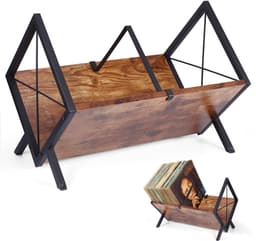 Lemlit LP Platenrek 40 x 22 x 30 cm - Vinyl Platenhouder met Verstelbare Verdelers - Opbergstandaard voor LP’s CD’s en Tijdschriften - Bruin Zwart — thumbnail 1