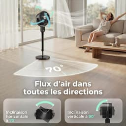 Staande Ventilator - Vloerventilator Luchtcirculator - Kamers Koelen - Stil 20dB Aromatherapie - 83-107 cm Hoogte - Zwart — thumbnail 3