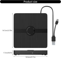 Externe dvd-brander en -lezer met USB 3.0- en USB-C-interface; dvd-speler geschikt voor laptops en desktops. — thumbnail 4