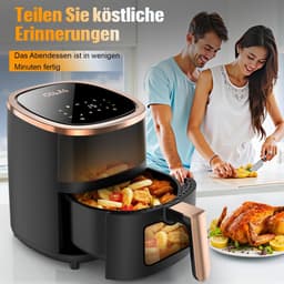 Heteluchtfriteuse - Airfryer Frituurpan - Gezond Koken - 8 Programma's Touchscreen - 6 Liter - Zwart — thumbnail 4