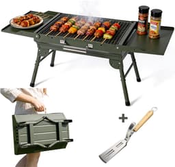 KHYR® CARRYFIRE BBQ Grill – NIEUW mei 2026 - Opvouwbare Draagbare Houtskool BBQ Grill – Portable Camping Barbecue – Tafel Barbeque - Draagbare Grill met Zijtafels – 45 x 30 cm Grilloppervlak – Voor Camping, Tuin, Outdoor BBQ - incl. Grijp spatel — thumbnail 1