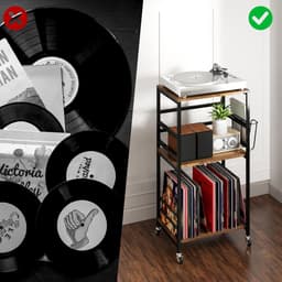 Platenspeler Stand - Platenspeler Meubel - 3 Etages - Verrijdbare Kast met Wielen - Vinyl Opbergsysteem voor LP's - Houten Platenkast - LP Record Holder - Tafel voor Draaitafel - Bijzettafel voor Woonkamer, Slaapkamer & Kantoor — thumbnail 4