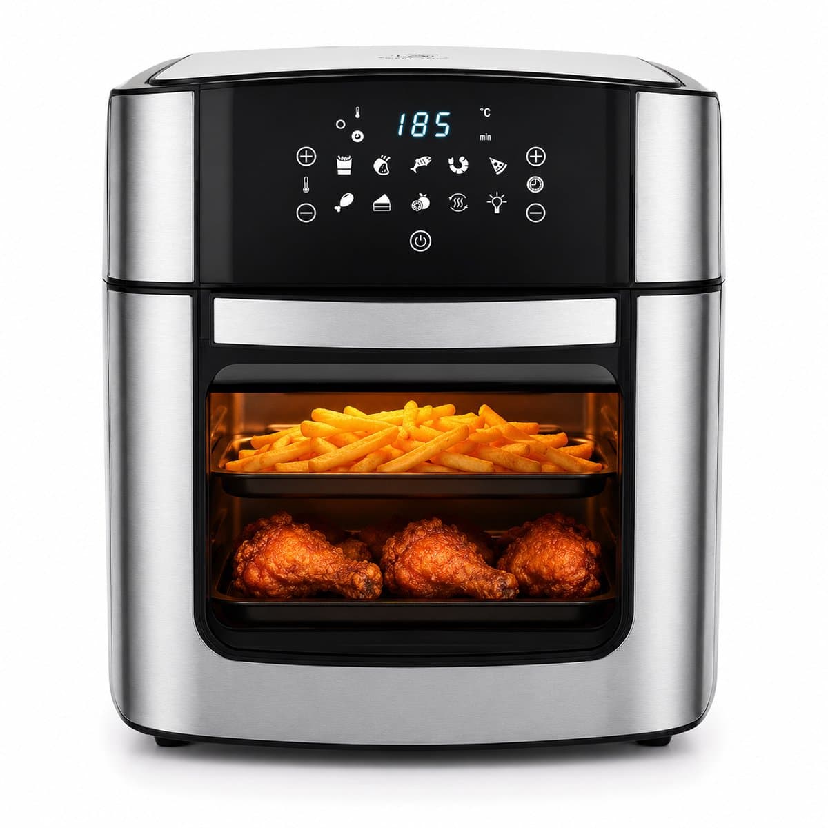 Airfryer Oven – 16Liter – Heteluchtfriteuse – 1800W – 8 Programma’s – PFAS-vrij – Inclusief Accessoires – zilver – Royal Swiss® — afbeelding 1