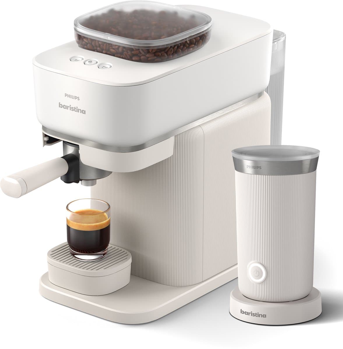 Philips Baristina + Melkopschuimer Bundel - BAR308/00 - Semi-Automatische Espressomachine - Pistonmachine - Koffiemachine met bonen - 2026 Editie - Wit — afbeelding 1