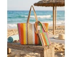 Enrico Benetti Marbella Set – Rieten Strandtas & Telefoontasje Multicolor 1 – Zomerse Shopper + Schoudertas