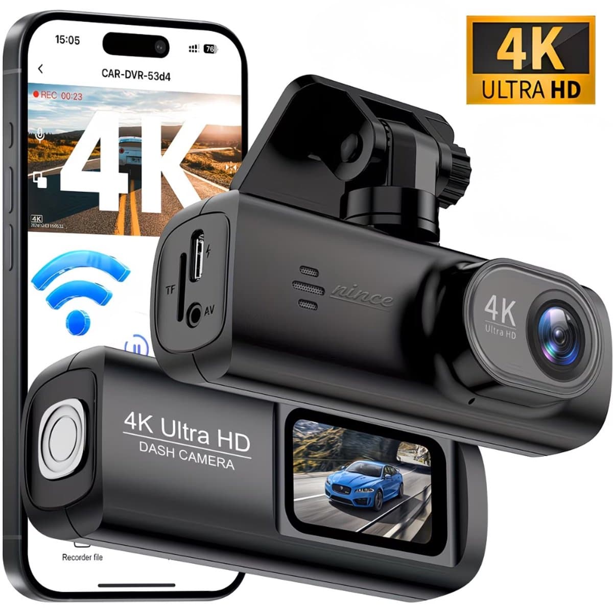Nince Dashcam Voor Auto van Hoge Kwaliteit - Dashcam Full HD 1080P - Voor en Achter — afbeelding 1