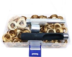 Complete Grommet Tool Kit met 100 Sets Grommets en Oogjes, Inclusief Opbergdoos voor Creatieve Projecten