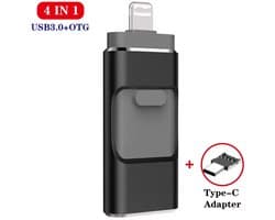 4-in-1 USB Flash Drive 512GB USB 3.0 Geheugenstick – Externe Opslag, geschikt voor iPhone, Android, Telefoon, Type-C & Windows (USB stick, geheugenkaart, opslag stick, OTG)- Zwart