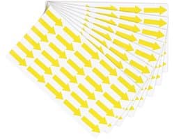 Set van 6 Kleine Pijl Stickers, 1.2 x 0.5 cm PVC Plaklabels voor Stroomrichting, Defectmarkering en Kwaliteitscontrole, Geel, Ideaal voor Inspectie en Veiligheid