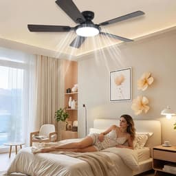 Ventilator - 52 inch plafondventilator - plafondventilator met 5 bladen en DC-motor - inclusief verlichting en afstandsbediening - 130 × 130 × 21 cm - zwart — thumbnail 1