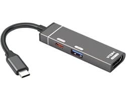 USB-C Hub Converter - Multiport Adapter HDTV - Laptop Uitbreiden - Dubbele Video Uitgang - 10x10x1 cm - Grijs