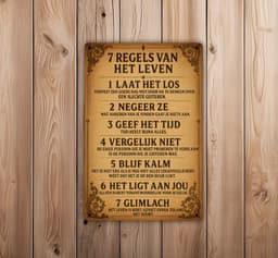 7 Regels van het Leven Wandbord – Inspirerende Tekst Decoratie – Vintage Stijl – 20 × 30 cm — thumbnail 1