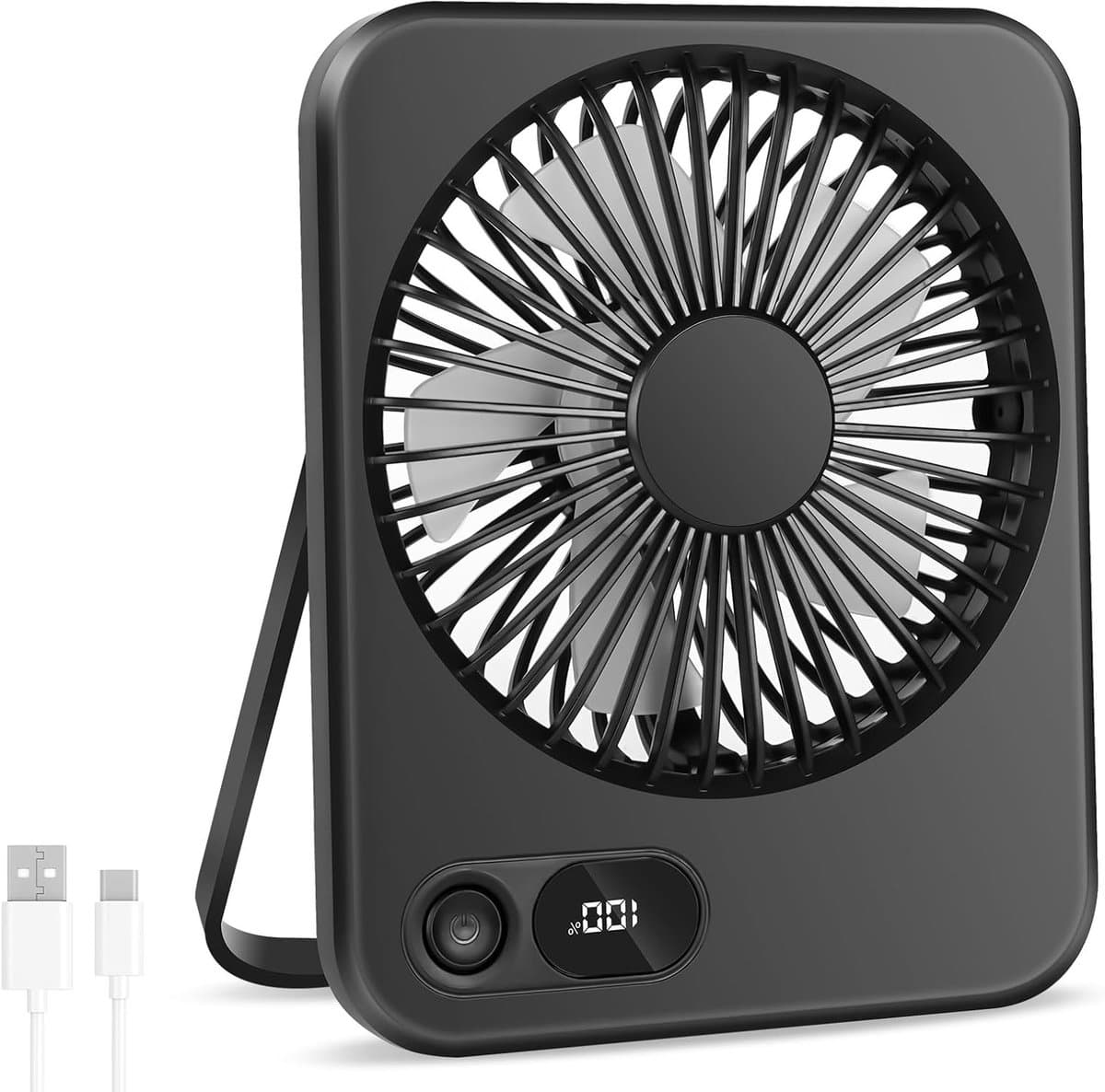 Oplaadbare USB-C Tafelventilator met LED Display, Vouwbaar en Stil, 180° Verstelbare Mini Ventilator voor Kantoor en Thuisgebruik, 2000mAh Accu — afbeelding 1