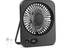 Oplaadbare USB-C Tafelventilator met LED Display, Vouwbaar en Stil, 180° Verstelbare Mini Ventilator voor Kantoor en Thuisgebruik, 2000mAh Accu — afbeelding 1