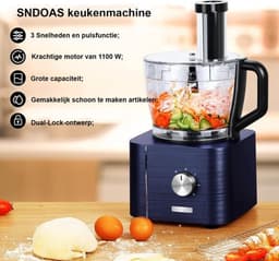J&R Keukenmachine - Alles in 1 keukenmachine - Multifunctionele keukenmachine - Blender - Vleesmolen - Garde - Kneder - Shredder - Sinaasappelpers - Hakselaar - Blender - 1100W - Blauw — thumbnail 4