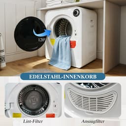 Re-purelife® wasdroger 4 kg met 4 programma's - compacte kledingdroger van roestvrij staal en PCM-behuizing - stapelbare droogtrommel met koelfunctie en wandmontage - wit 49,5 × 41,5 × 59,5 cm — thumbnail 14