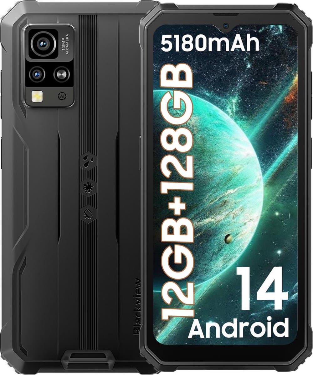Blackview BV4800 Pro 12GB+128GB Outdoor Smartphone 6.56 inch Android 14, IP68 waterdicht Dual 4G LTE, NFC, OTG, GPS, FM, Zwart — afbeelding 1