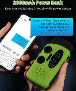 Radio Op Batterijen (Accu) Voor Rampen - Radio Opwindbaar - Noodradio - Noodradio Solar Opwindbaar - Multifunctionele Noodradio - Survival Radio - Zaklamp / Powerbank - Noodpakket - Noodrantsoen - Voor Rampen - Voor Camping - Draagbare Radio - Groen — thumbnail 3