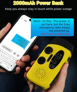 Draagbare handslinger noodradio met zonne-oplader 2000mAh oplaadbare powerbank voor noodgevallen LED-zaklamp SOS-alarm (geel) — thumbnail 3