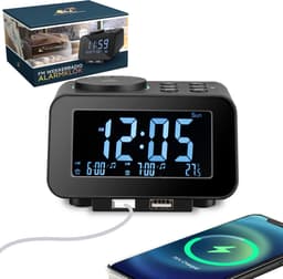Homebay - Digitale Wekkerradio - Netstroom - 2x USB Oplader - Dimbaar Display - Natuurgeluiden - Zwart — thumbnail 1