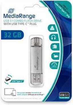 MediaRange USB Stick 32GB | Combo USB 3.2 Gen 1 met USB-A en USB Type-C | Zilver — thumbnail 3