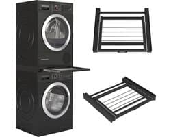 Wasophoogte® Tussenstuk wasmachine droger - Stapelkit wasmachine droger - Tussenkader - Geschikt voor elk type - Zwart