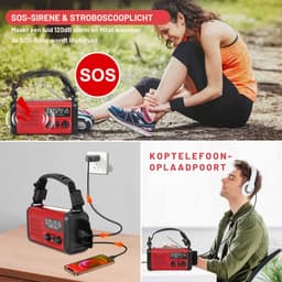 NovaWare NoodRadio Solar Opwindbaar - FM/AM - Powerbank Zonneenergie met 20.000mAh - Survival Noodpakket - Draagbare Radio op batterijen – Rood — thumbnail 4