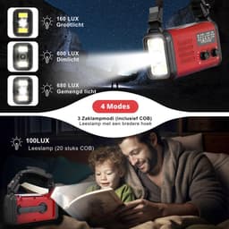NovaWare NoodRadio Solar Opwindbaar - FM/AM - Powerbank Zonneenergie met 20.000mAh - Survival Noodpakket - Draagbare Radio op batterijen – Rood — thumbnail 3
