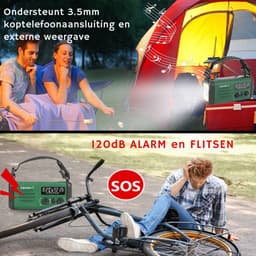NovaWare NoodRadio Solar Opwindbaar - FM/AM - Powerbank Zonneenergie met 20.000mAh - Survival Noodpakket - Draagbare Radio op batterijen – Groen — thumbnail 5