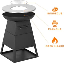 Bali OUTDOORS 3-in-1 Grillring BBQ en Plancha Grill en Vuurkorf– Staand Vuurschaal BBQ met Brandhout Opslagplaats - RVS ronde Teppanyaki Bakplaat - Houtskoolbarbecue – Buitenkeuken – Metaal – Zwart – Ø 58.5x H83cm — thumbnail 4