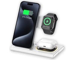 Dutch Quality® 3-in-1 Draadloze Oplader – 15W – Oplaadstation – Geschikt voor smartphones, Apple Watch en AirPods - snellader geschikt voor Qi - met nachtlampje - zonder adapter