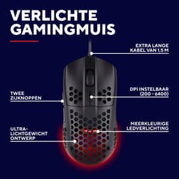 Trust GXT929 Helox - Gaming Muis - Ultra licht - RGB verlichting - 6400 DPI - Bedraad - Zwart — thumbnail 3