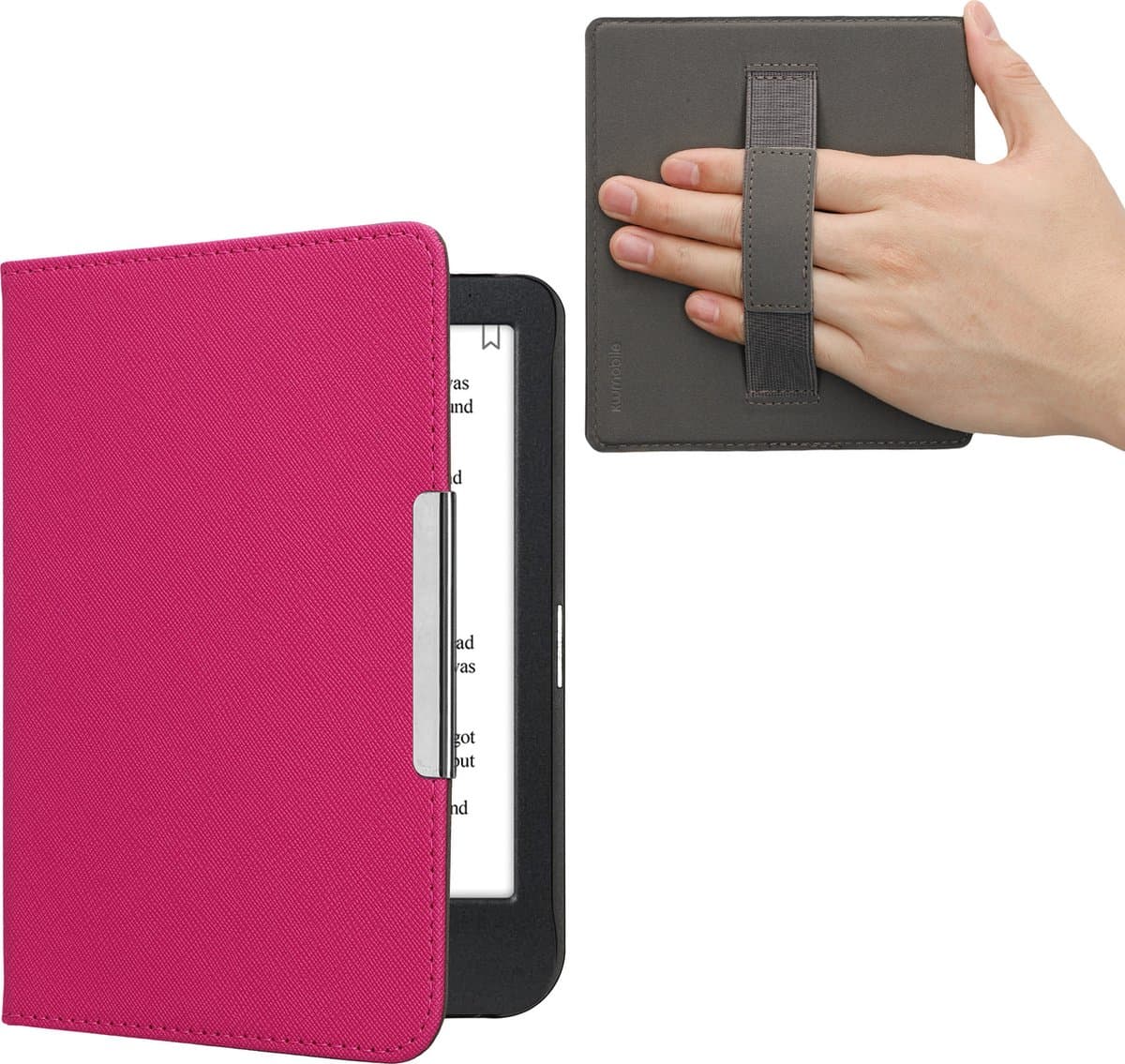 kwmobile flip cover geschikt voor Kobo Clara BW / Colour - Case met magnetische sluiting en handvat - Hoes voor e-reader in neon roze - design — afbeelding 1